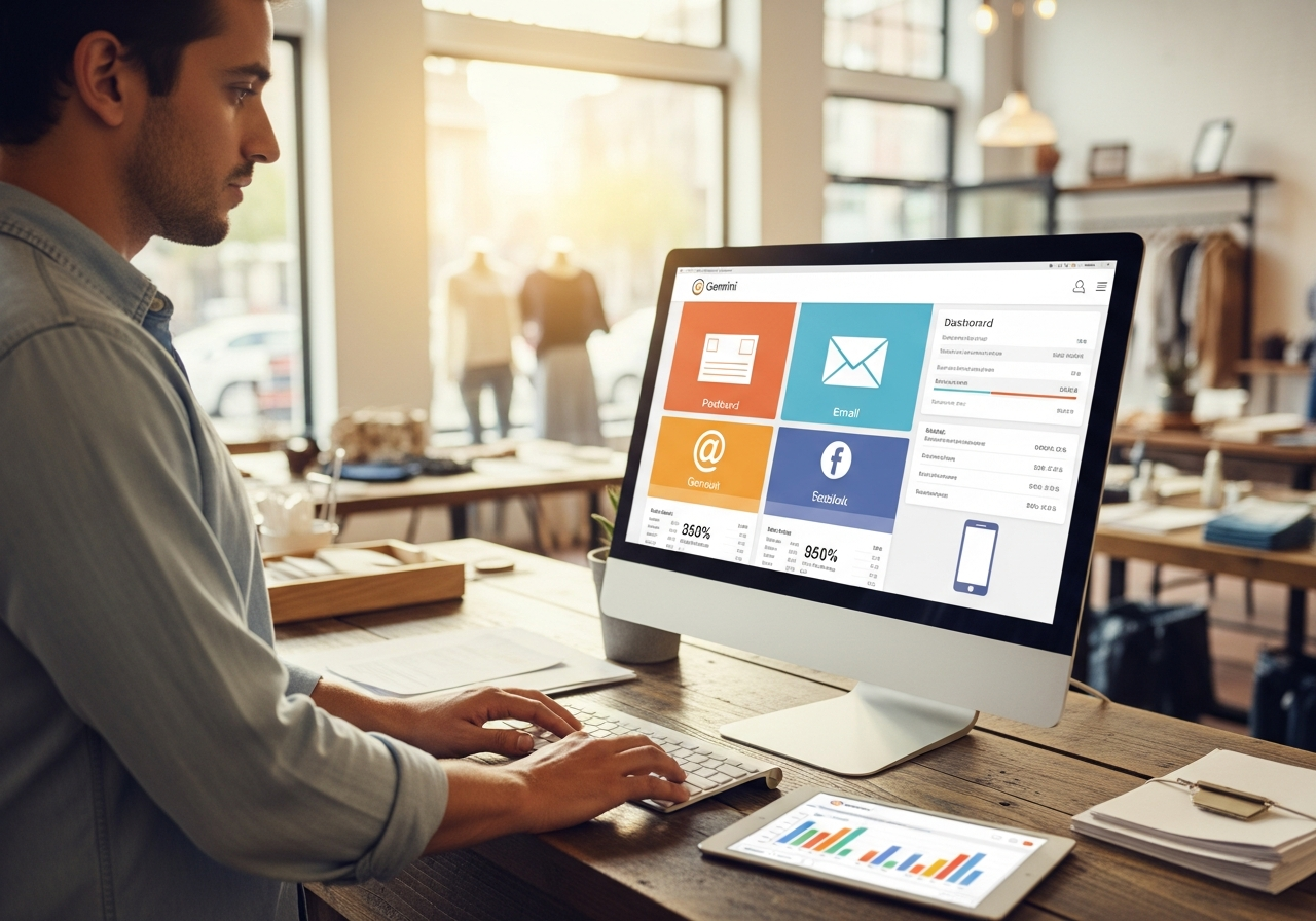 LMAP analytics dashboard, real campaign data, performance metrics, clean UI showing ROI and compliance stats